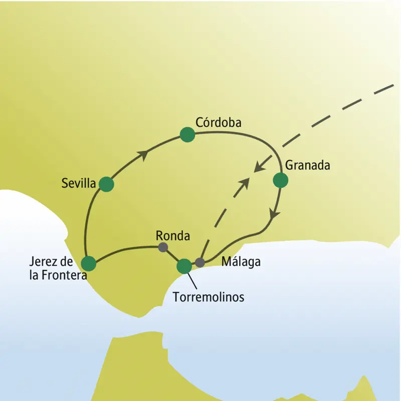 Unsere Silvesterreise startet und endet in Málaga und führt über Sevilla und Córdoba.