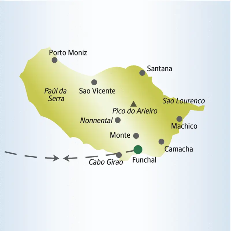Ausgangspunkt unserer achttätigen Silvesterreise für Singles und Alleinreisende nach Madeira ist Funchal. Wir erkunden außerdem Santana, die Hochebene Paúl da Serra, fahren zum Gabo Girao und wandern im Westen der Insel.
